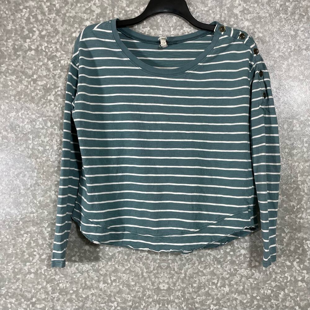 Free People We The Free Blue Stripe Button Shoulder Top - Size Small - Oversized